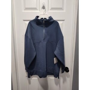 Ebb & Flow Athleisure Women's Size‎ 1X Blue Pullover Sweatshirt Quarter Zip NWT